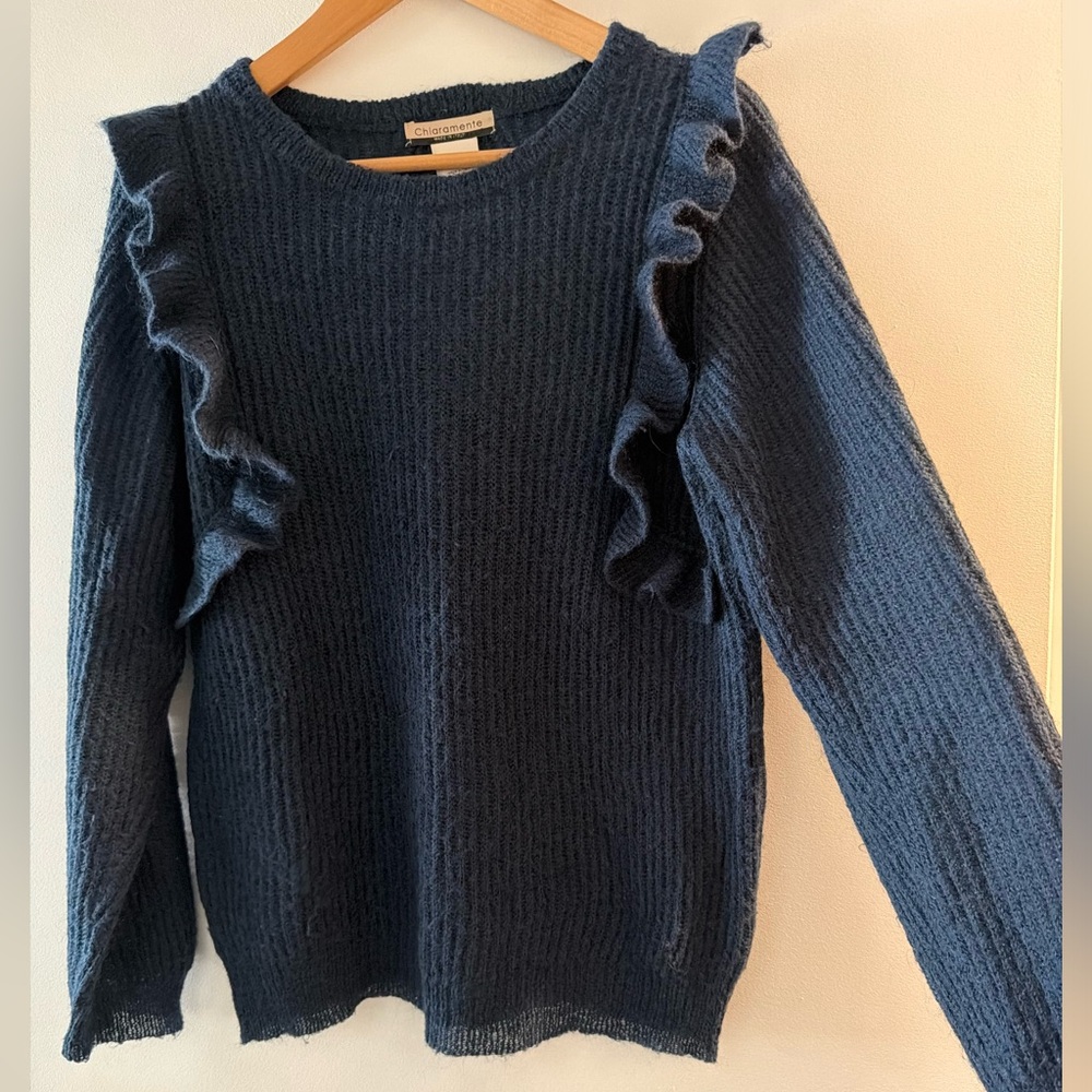 Navy Ruffle Long Sleeve Top